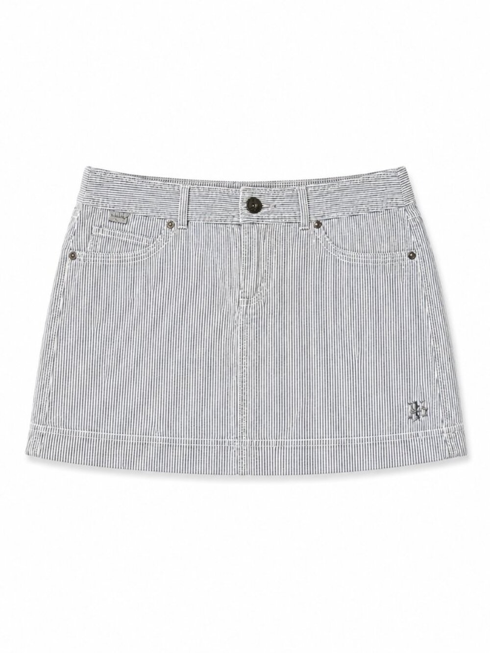 Only White and Dark Gray Pinstripe Mini Skirt, 100% Cotton